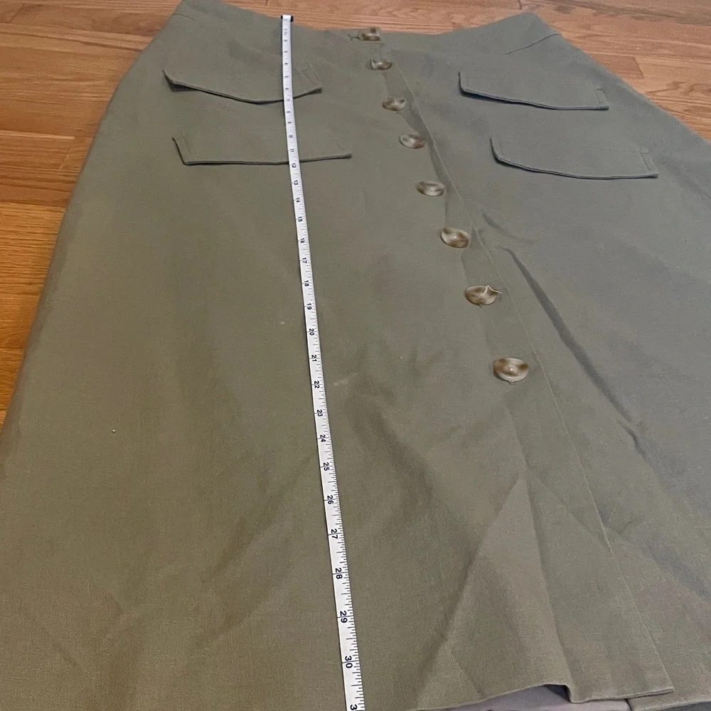 Anthropologie Olive Button-Front Midi Skirt—-never worn!